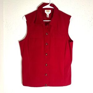 Talbots M Red Stretch Vest Sleeveless Shirt Micro Suede Button Up